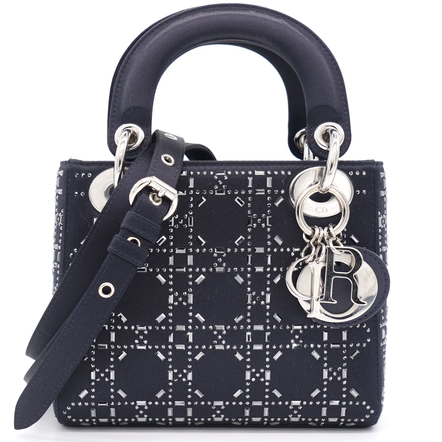 Dior Satin Crystal Cannage Mini Lady Dior Black