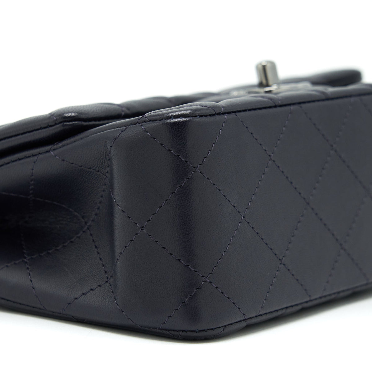 Chanel Mini Rectangular Lambskin Dark Purple Black Hardware