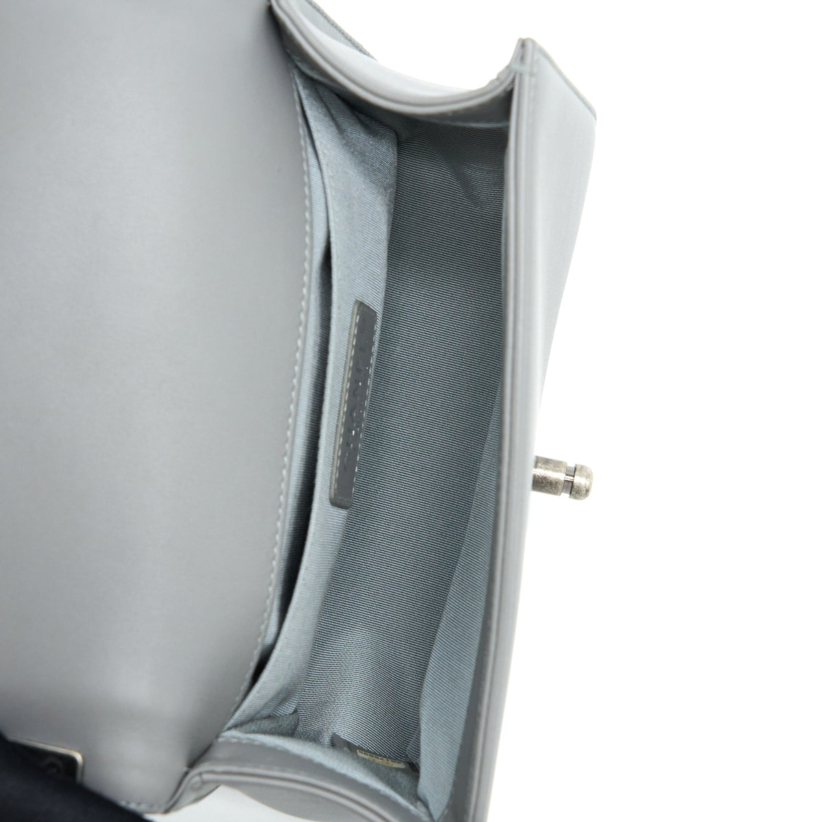 Chanel Small Boy Bag Chevron Lambskin Grey Ruthenium Hardware