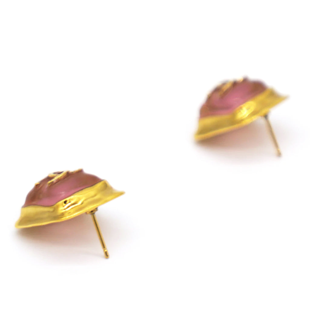 Chanel Pink Square Gold CC Logo Earrings