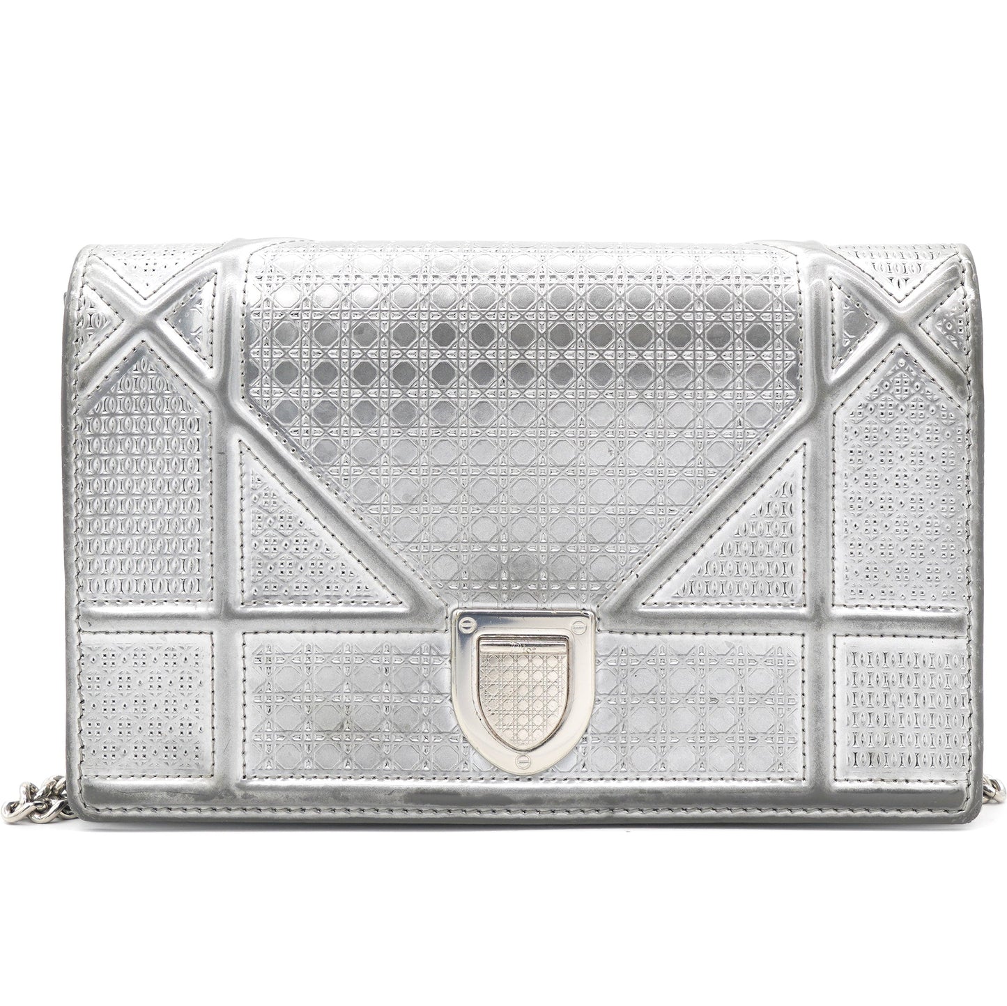 Dior Silver Leather Diorama Wallet on Chain