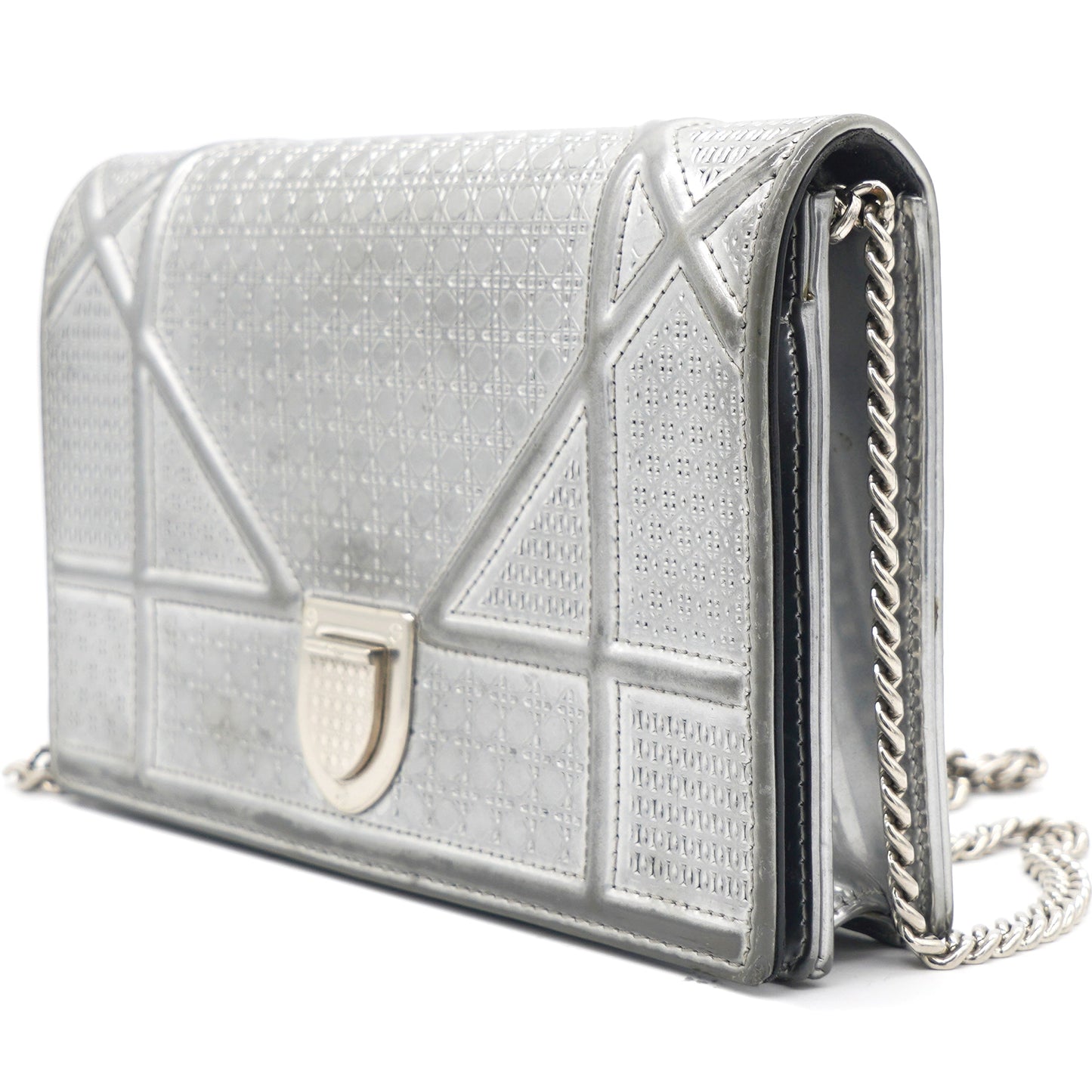 Dior Silver Leather Diorama Wallet on Chain
