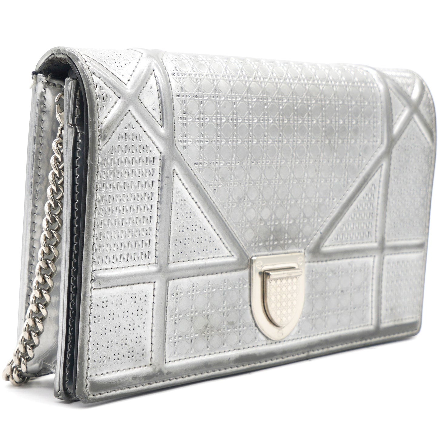 Dior Silver Leather Diorama Wallet on Chain