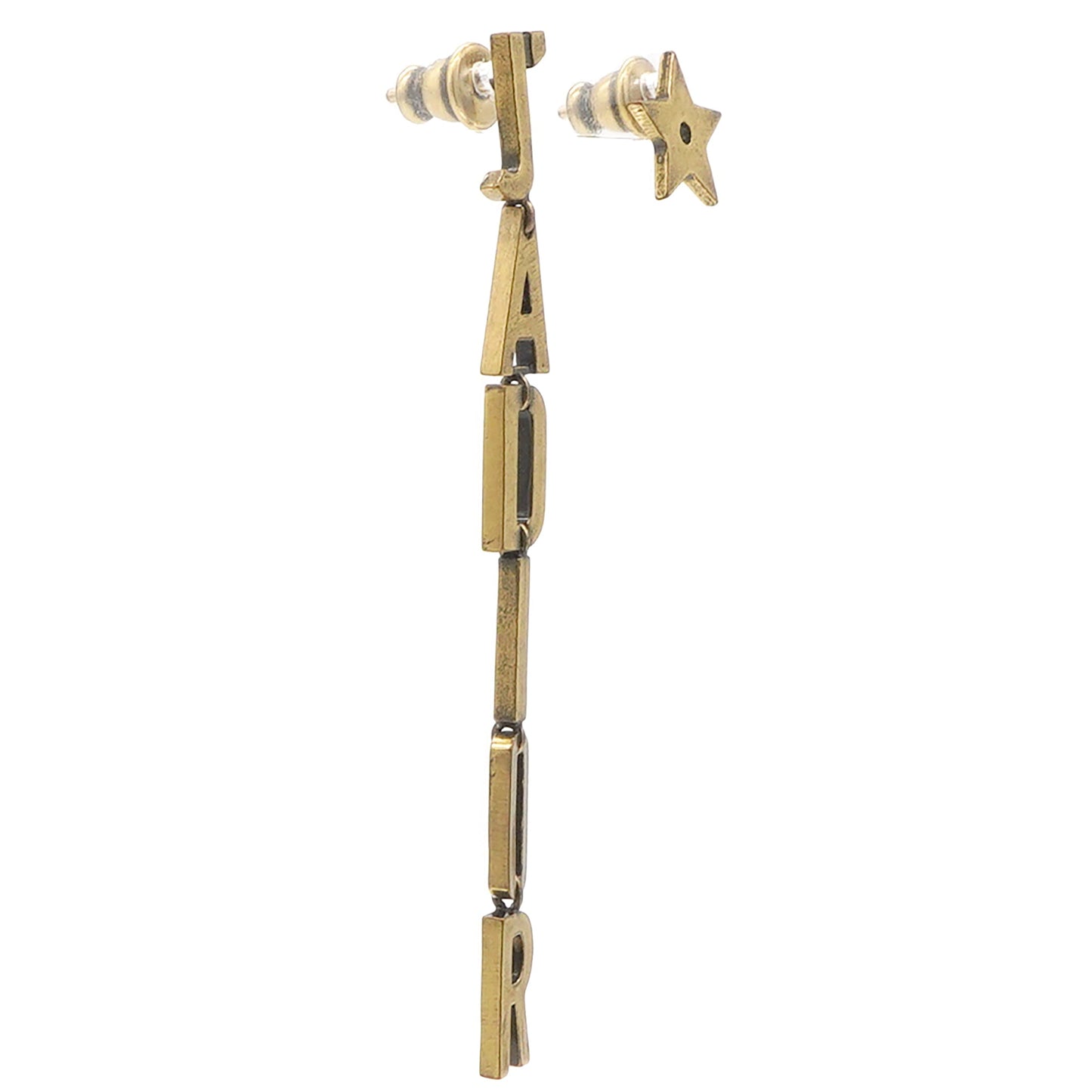 Dior Metal J’ADIOR Star Drop Chain Earrings Aged Gold