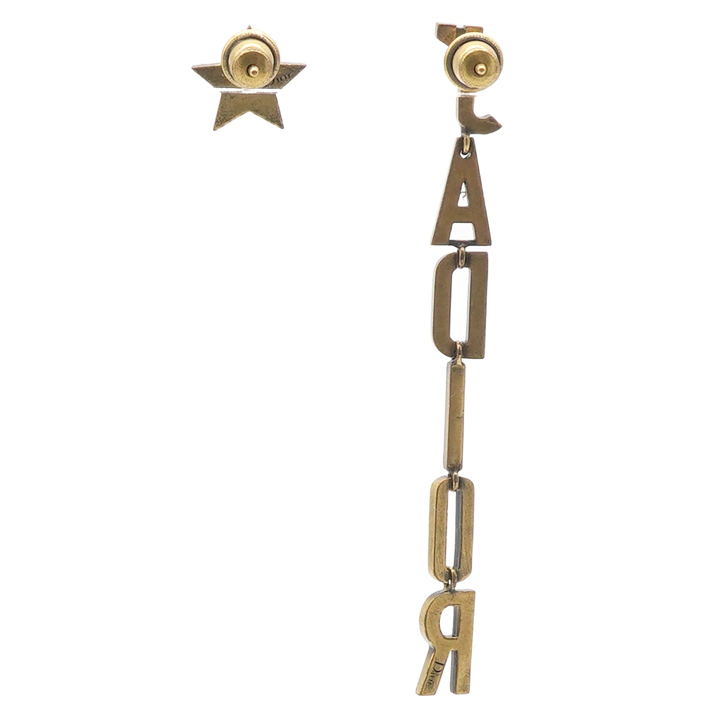 Dior Metal J’ADIOR Star Drop Chain Earrings Aged Gold