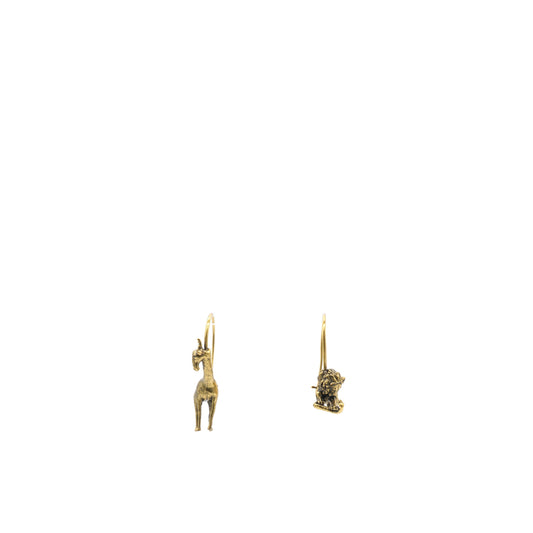Dior Metal Lion Giraffe D-Wild Hoop Earrings Antique Gold