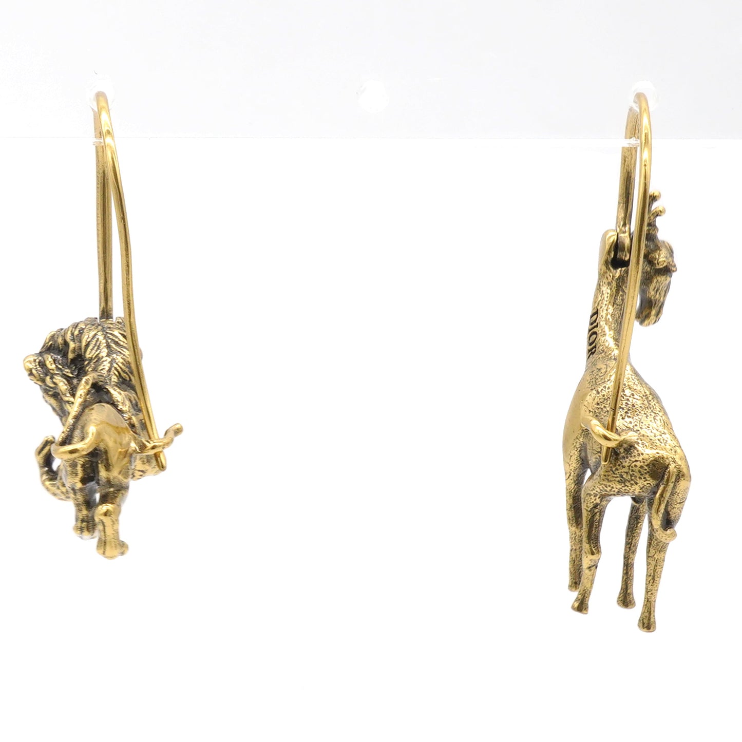 Dior Metal Lion Giraffe D-Wild Hoop Earrings Antique Gold