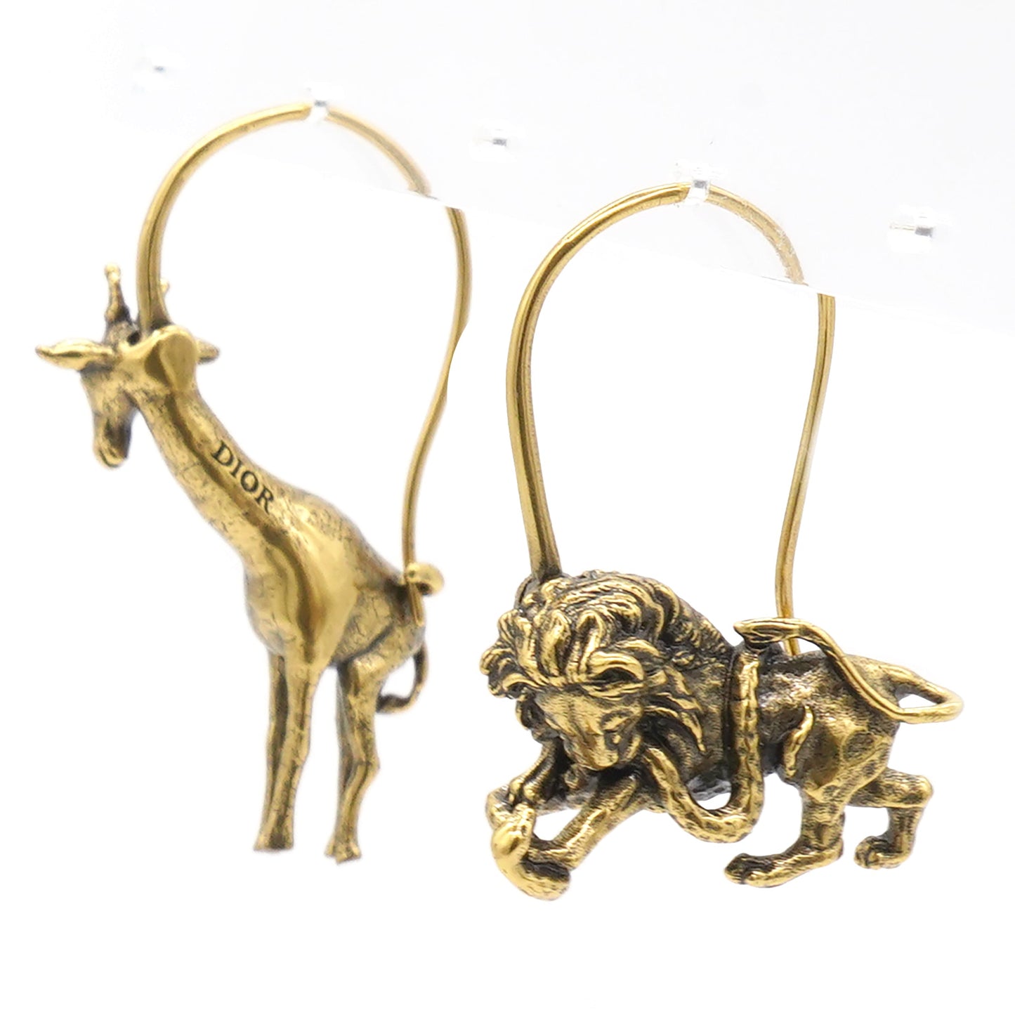 Dior Metal Lion Giraffe D-Wild Hoop Earrings Antique Gold