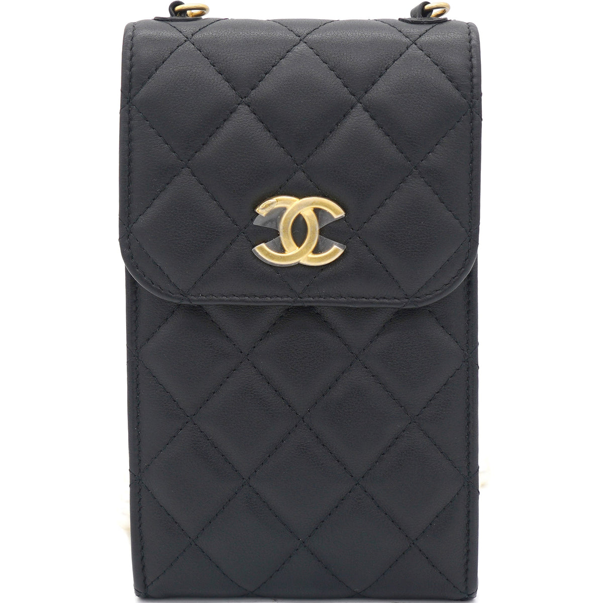 Chanel Lambskin Quilted Vertical Pearl Strap Black