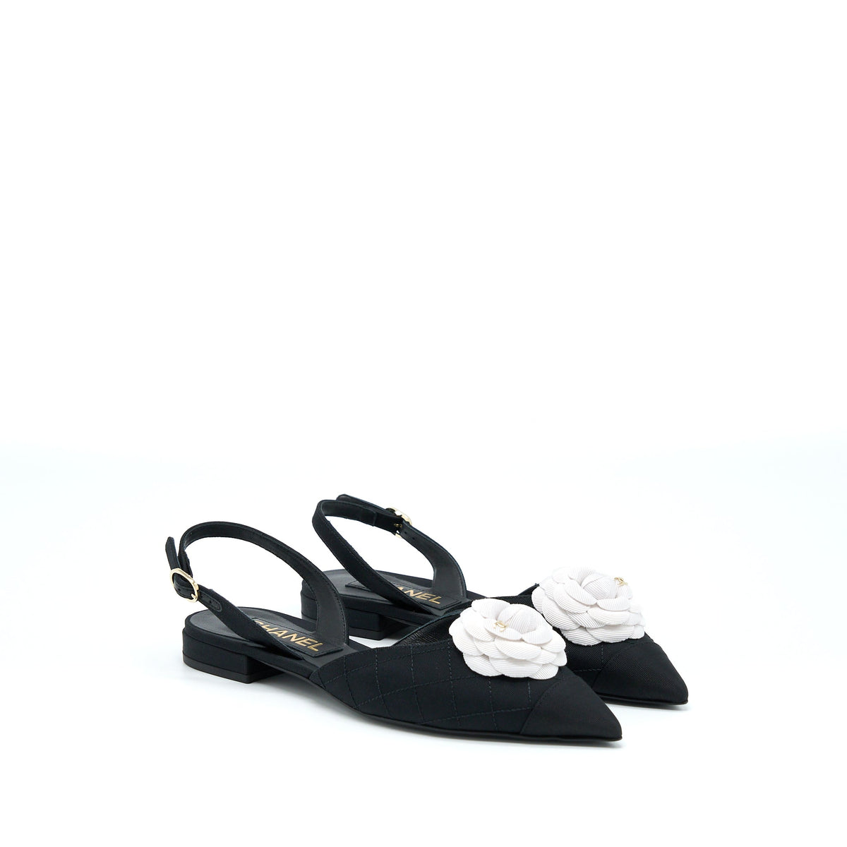Chanel Size 37C Camellia Flap Sandel Black