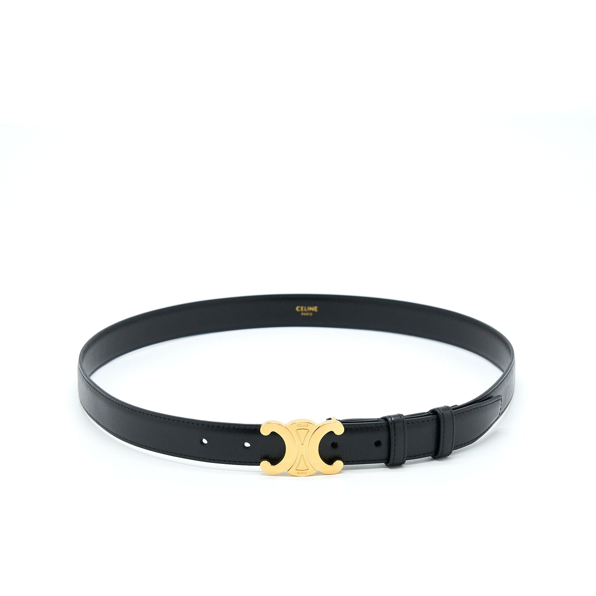 Celine Size 85 Triomphe Belt Smooth Calfskin Black GHW