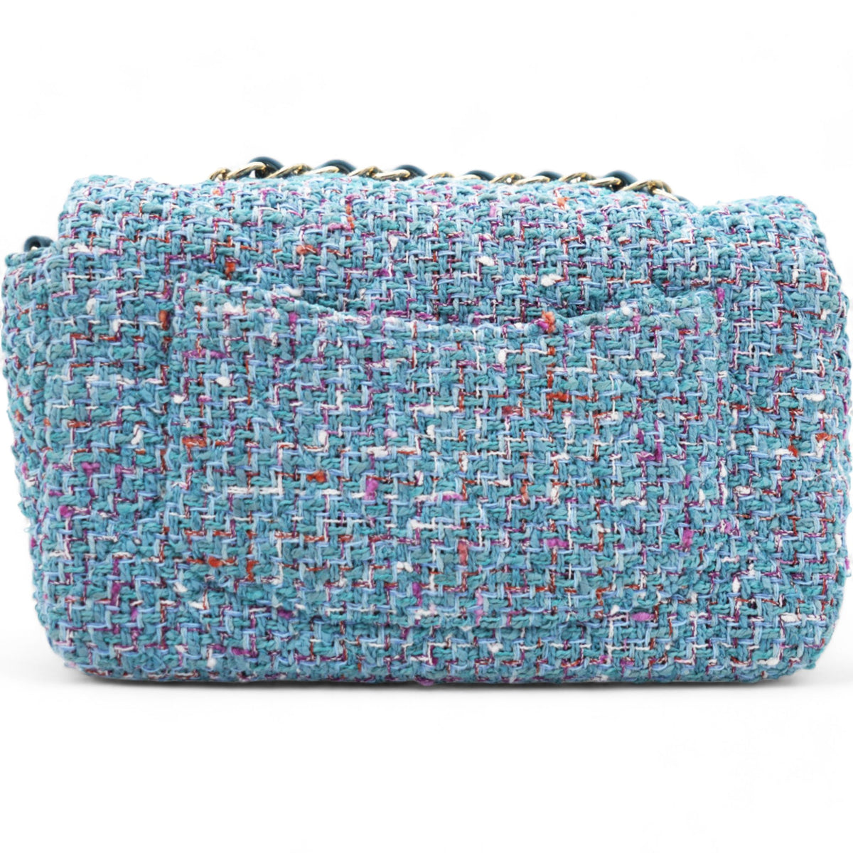 Chanel Tweed Quilted Mini Rectangular Flap Turquoise