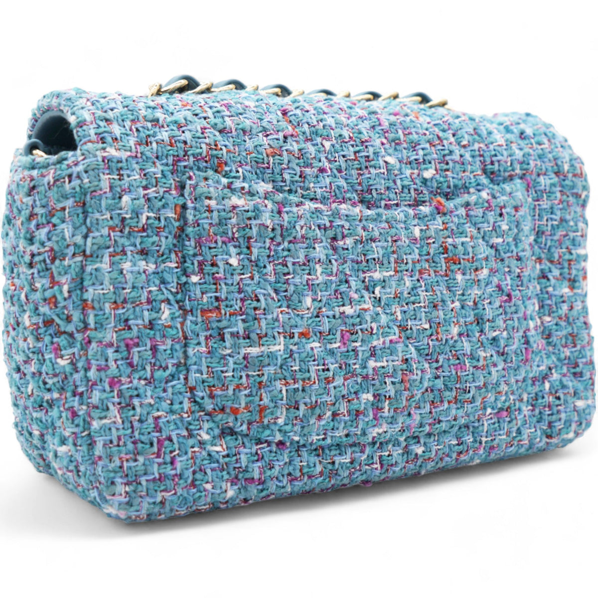Chanel Tweed Quilted Mini Rectangular Flap Turquoise