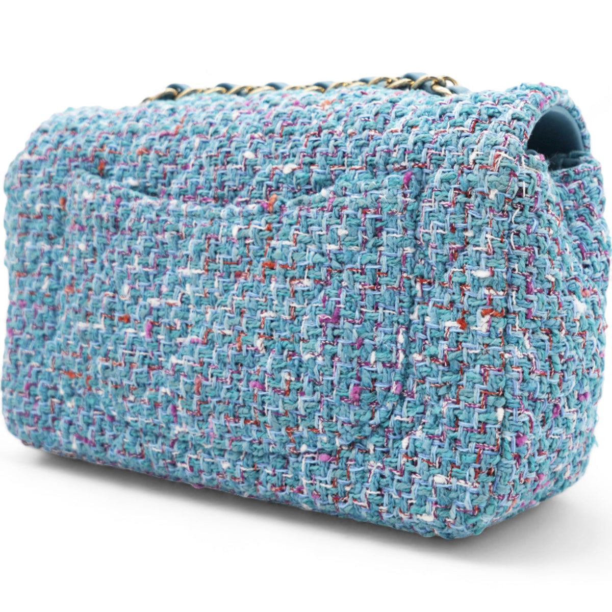 Chanel Tweed Quilted Mini Rectangular Flap Turquoise