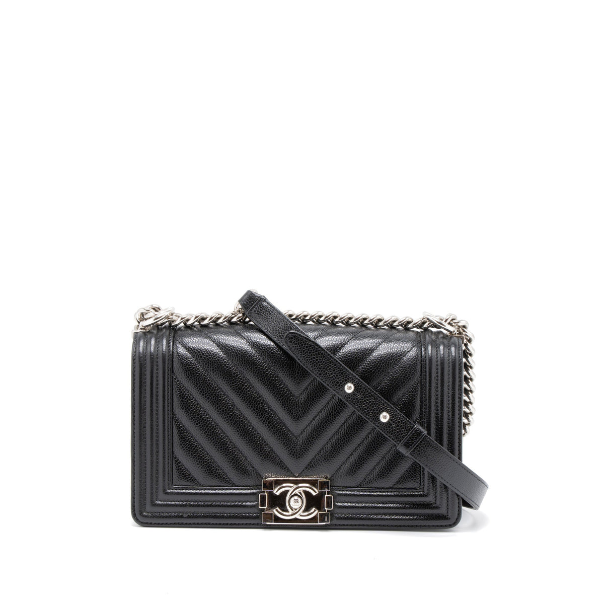 Chanel Medium Boy Bag Chevron Caviar Black SHW