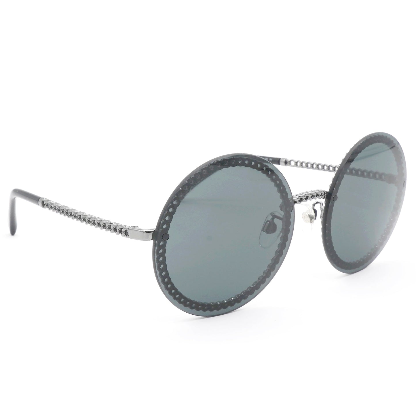 Chanel Round Sunglasses Silver Dark Gray