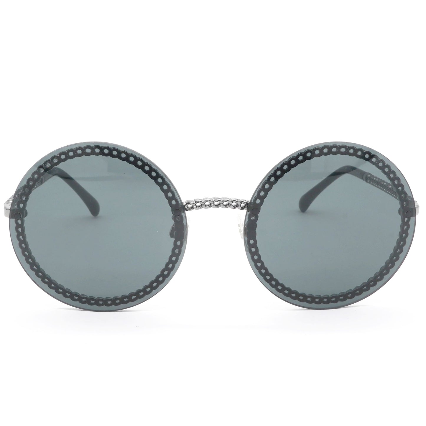 Chanel Round Sunglasses Silver Dark Gray