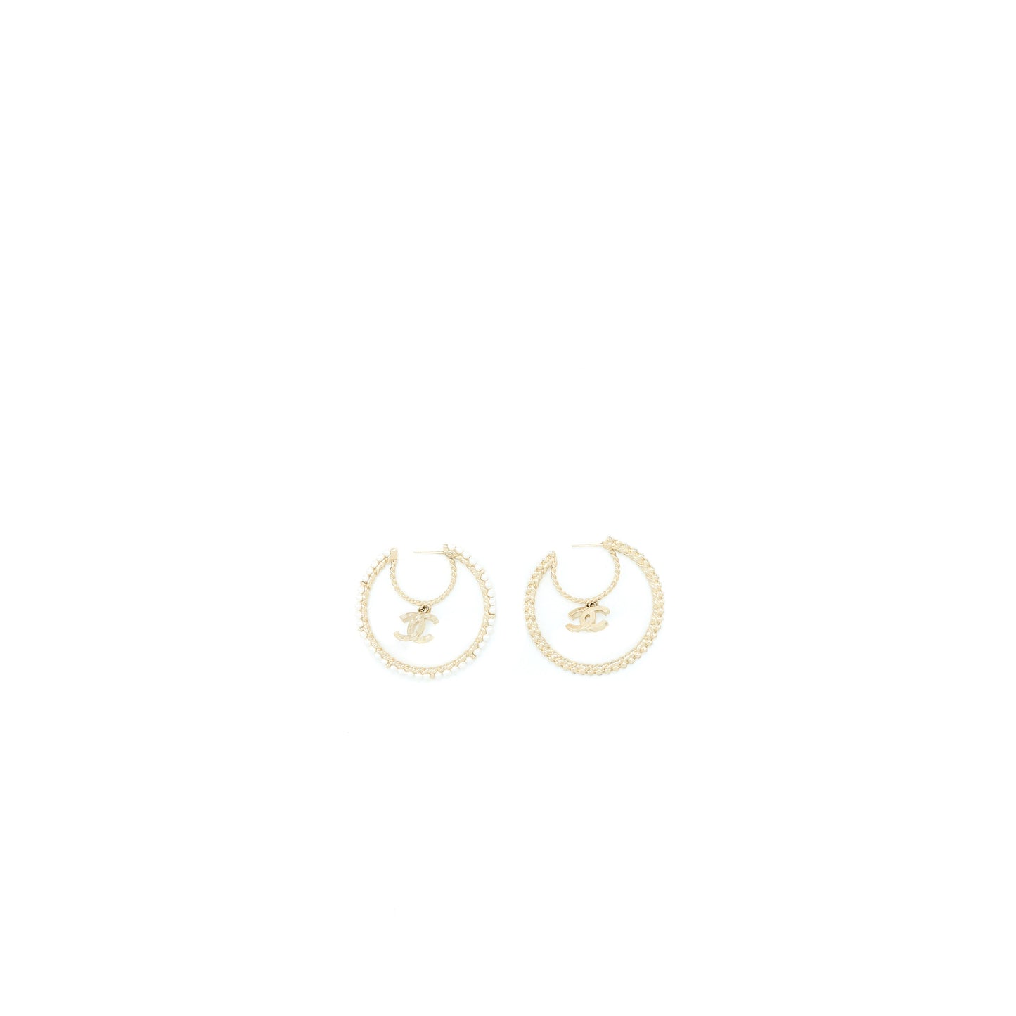 Chanel Giant Pearl Circle Earrings Pearl/Crystal Light Gold Tone