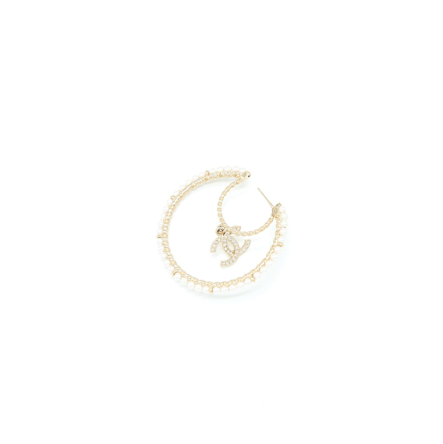 Chanel Giant Pearl Circle Earrings Pearl/Crystal Light Gold Tone