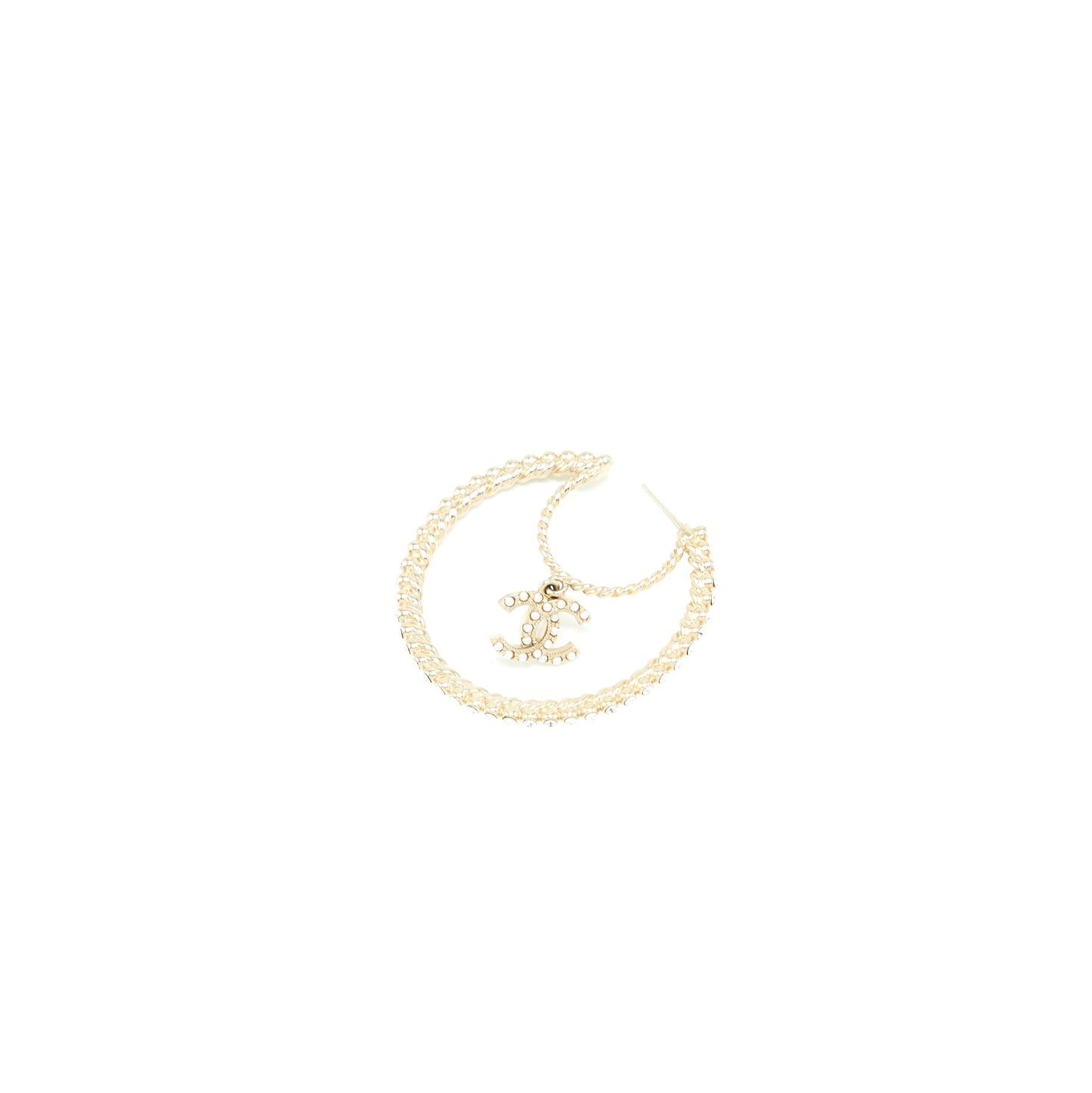 Chanel Giant Pearl Circle Earrings Pearl/Crystal Light Gold Tone