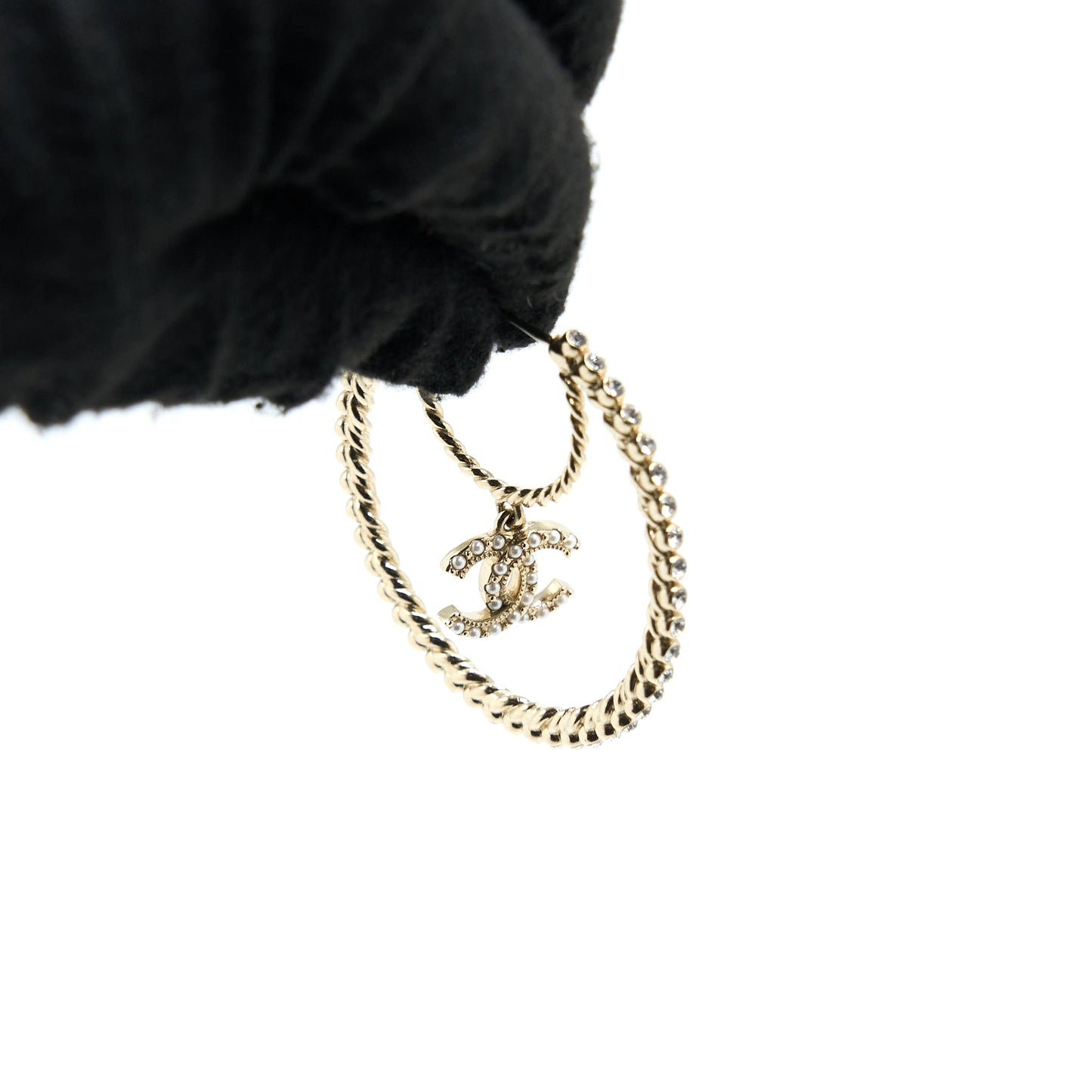 Chanel Giant Pearl Circle Earrings Pearl/Crystal Light Gold Tone