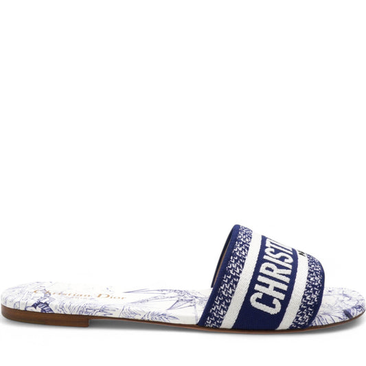 Dior Navy Blue/Grey Canvas Dway Slide Flats Size38.5