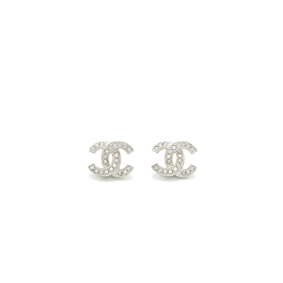 Chanel Mini Classic CC Logo Earrings Silver Tone
