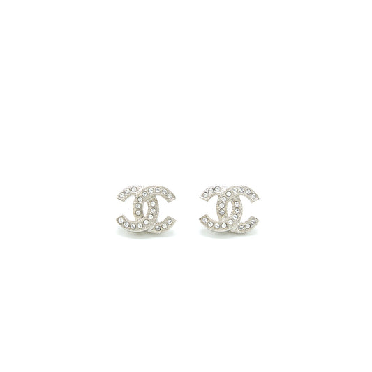 Chanel Classic CC Earrings Crystal Silver Tone