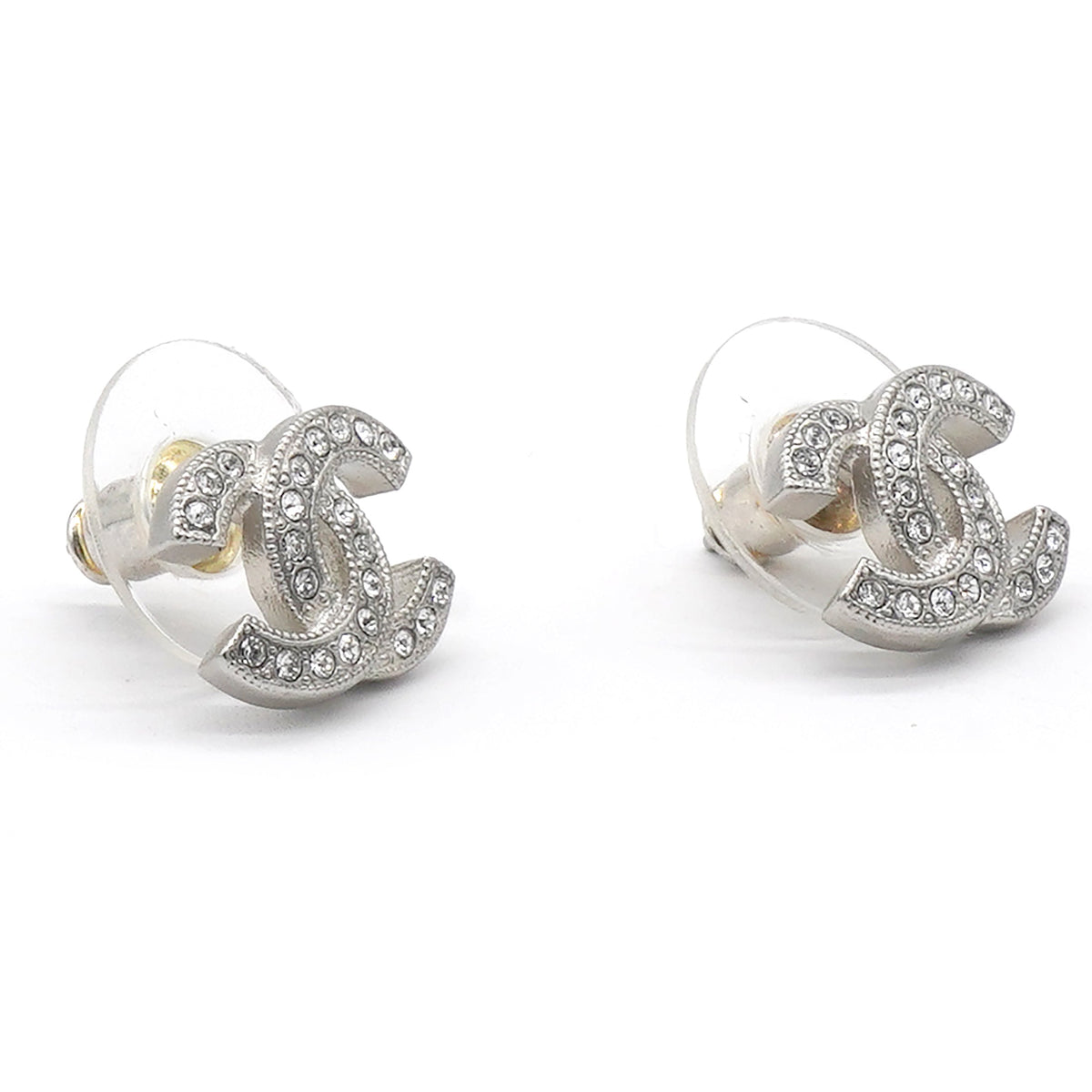 Chanel Logo Earrings Silver/Crystal
