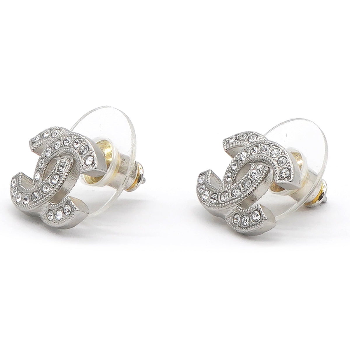 Chanel Logo Earrings Silver/Crystal