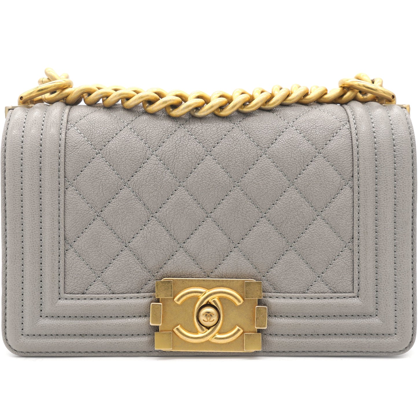 Chanel Grey Quilted Caviar Leather Small Boy Flap Bag