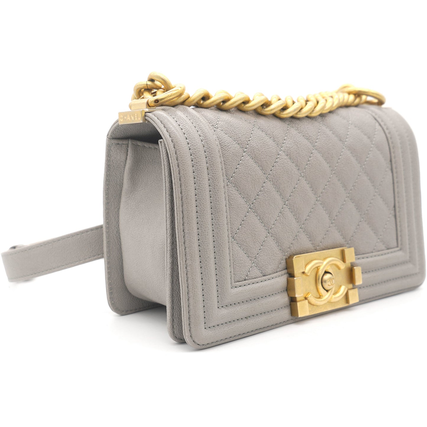 Chanel Grey Quilted Caviar Leather Small Boy Flap Bag