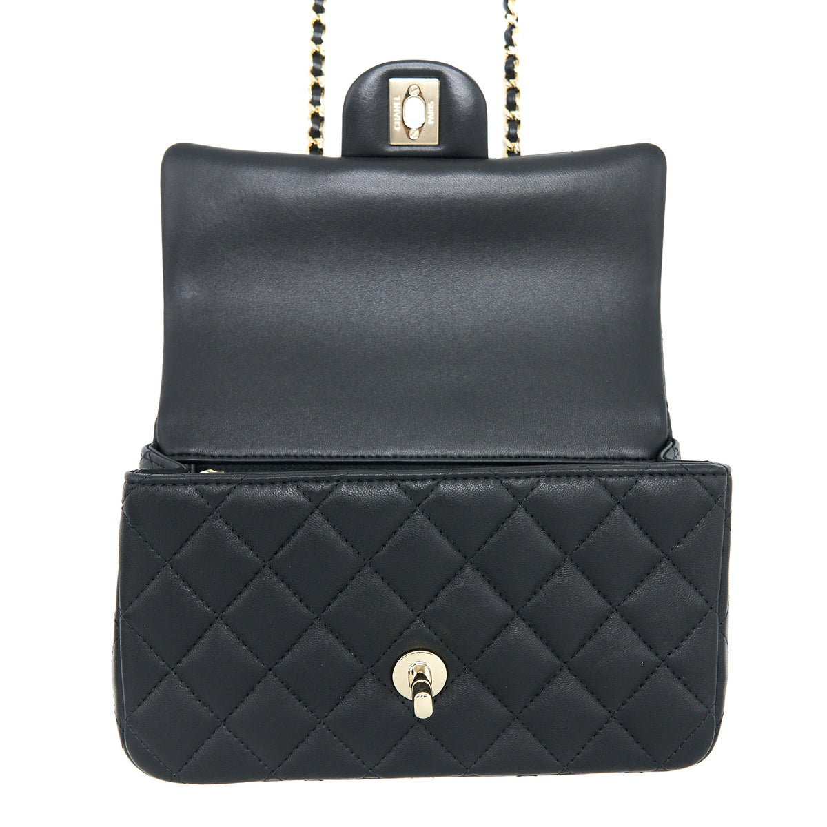Chanel Top Handle Mini Rectangular Flap Bag Lambskin Black LGHW (Microchip)