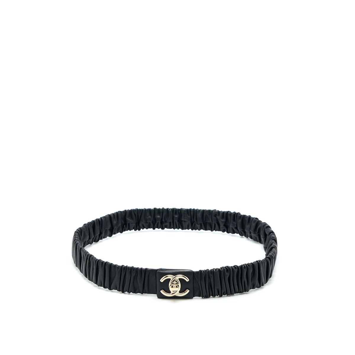 Chanel Size 75 CC Logo Belt Lambskin Black Light Gold Tone