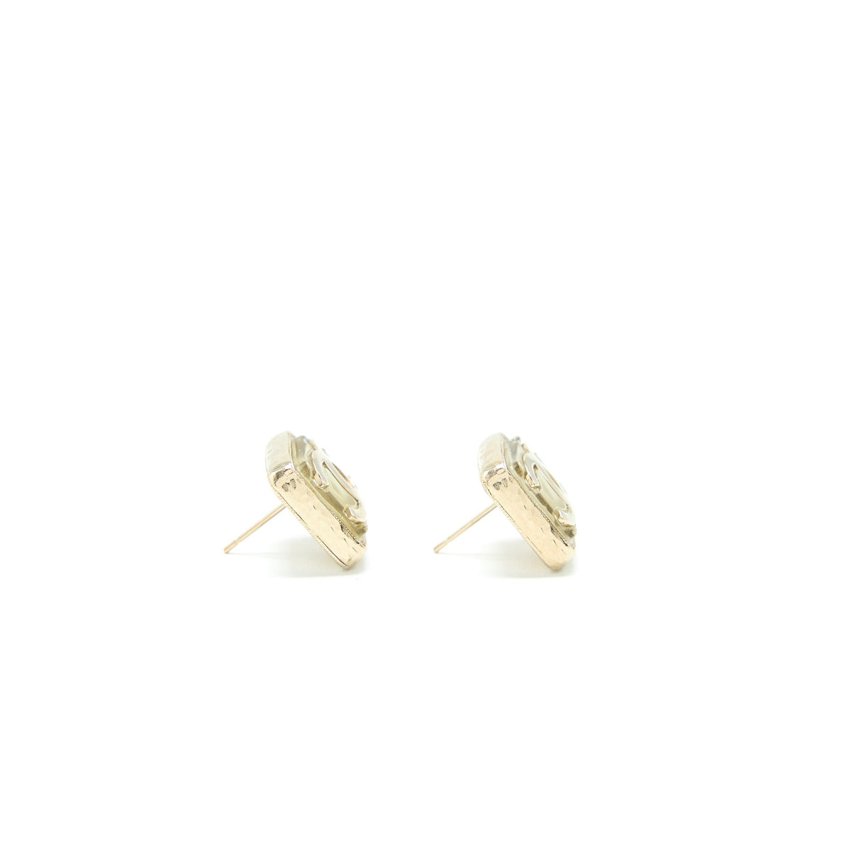 Chanel Square CC Logo Earrings Light Gold Tone