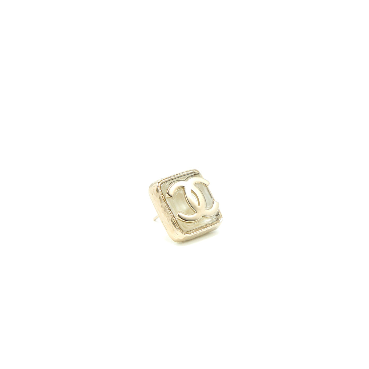 Chanel Square CC Logo Earrings Light Gold Tone