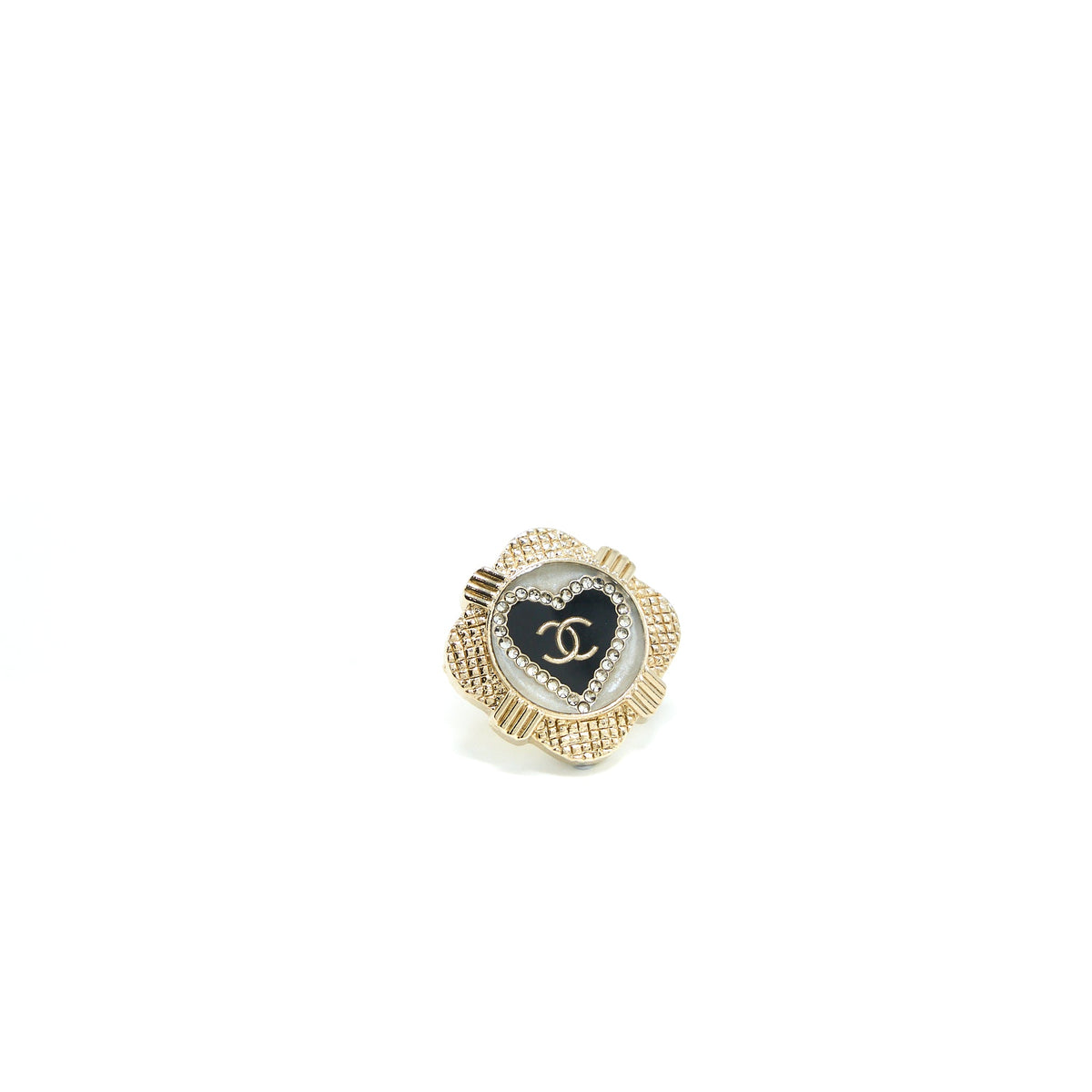 Chanel Heart With CC Logo Earring Gold Tone/ Enamel