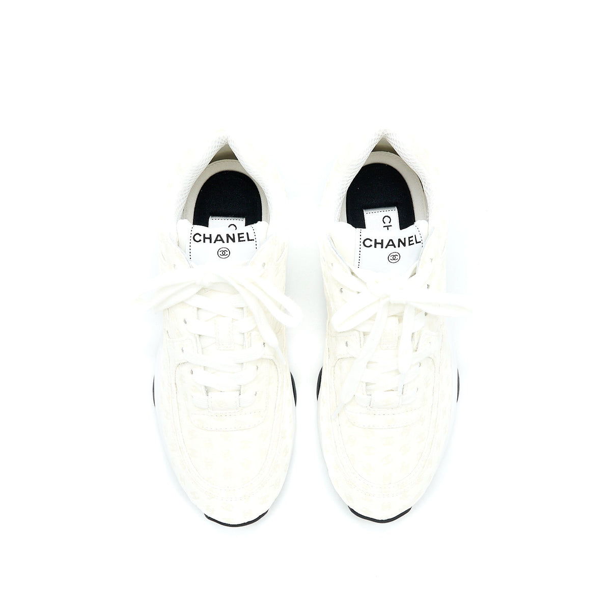 Chanel Size 37.5 22A Trainers Printed Suede Calfskin White