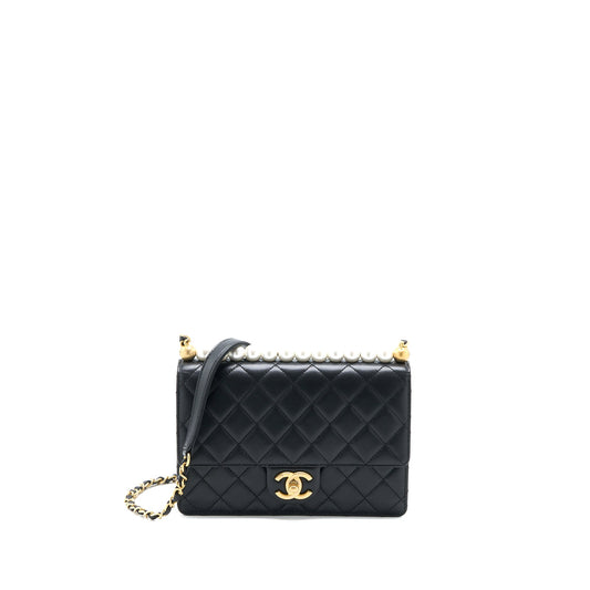 Chanel 20C Pearl Flap Bag Goatskin Black GHW