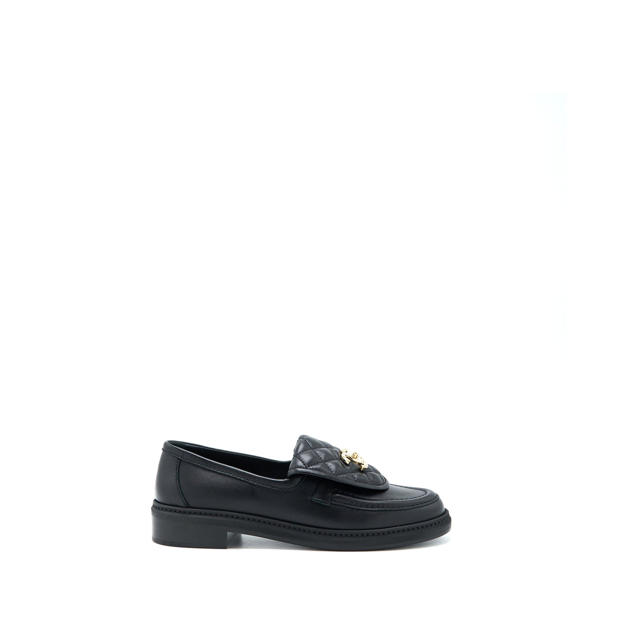 Chanel Size 37.5 Turnlock Loafers Quilted Leather Black LGHW
