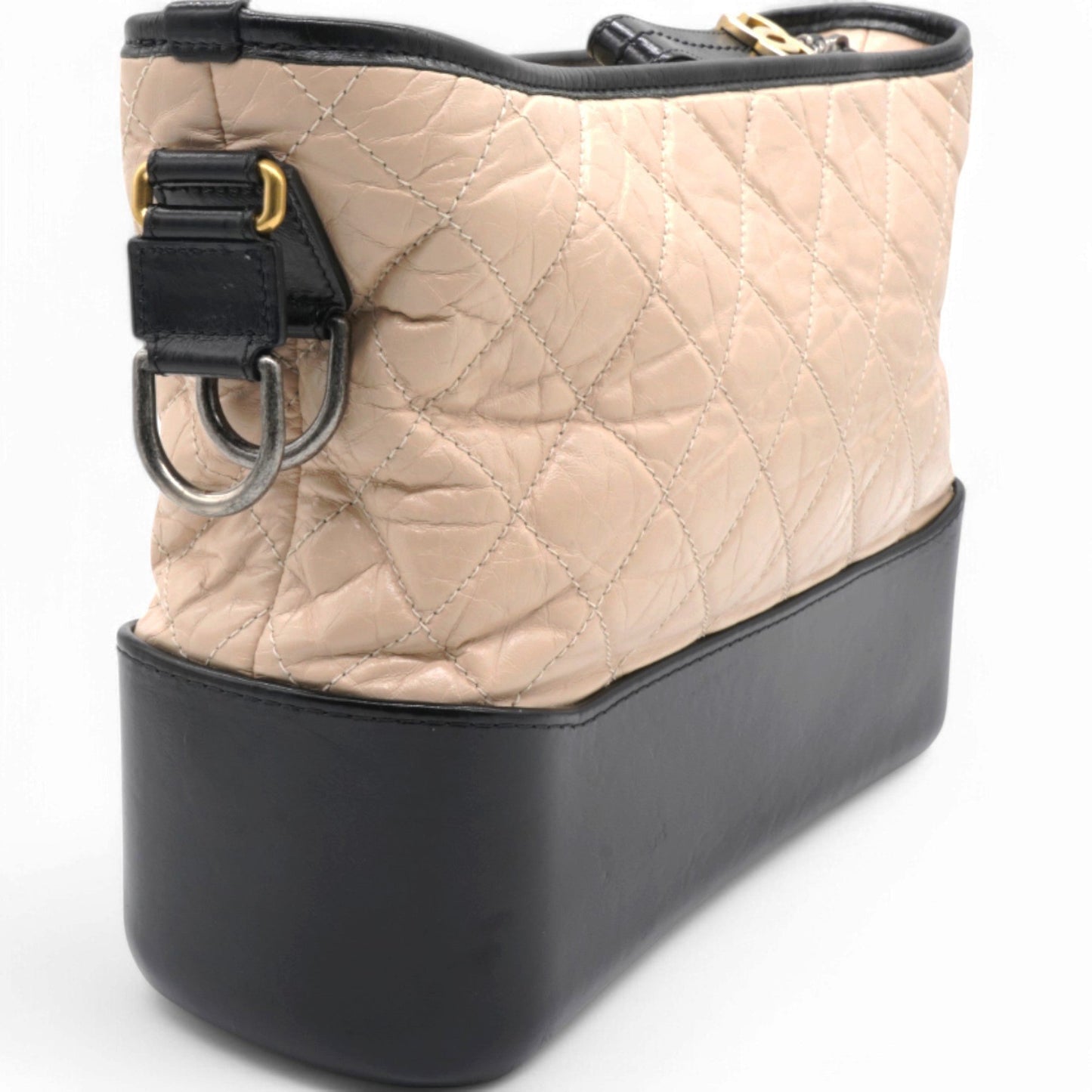 Chanel Aged Quilted Gabrielle Hobo Beige Black