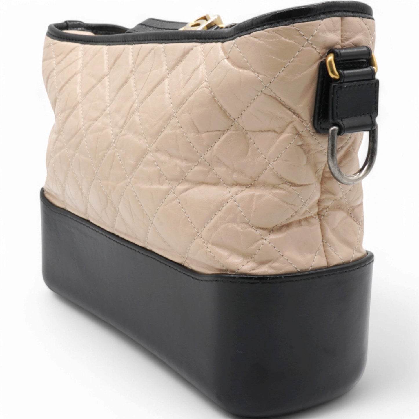 Chanel Aged Quilted Gabrielle Hobo Beige Black