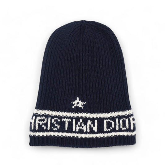 Dior Cashmere Wool D-White Beanie Navy