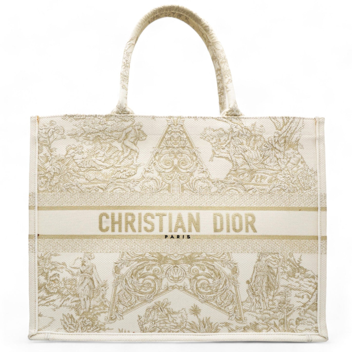 Dior Canvas Embroidered Large Around The World Book Tote Gold