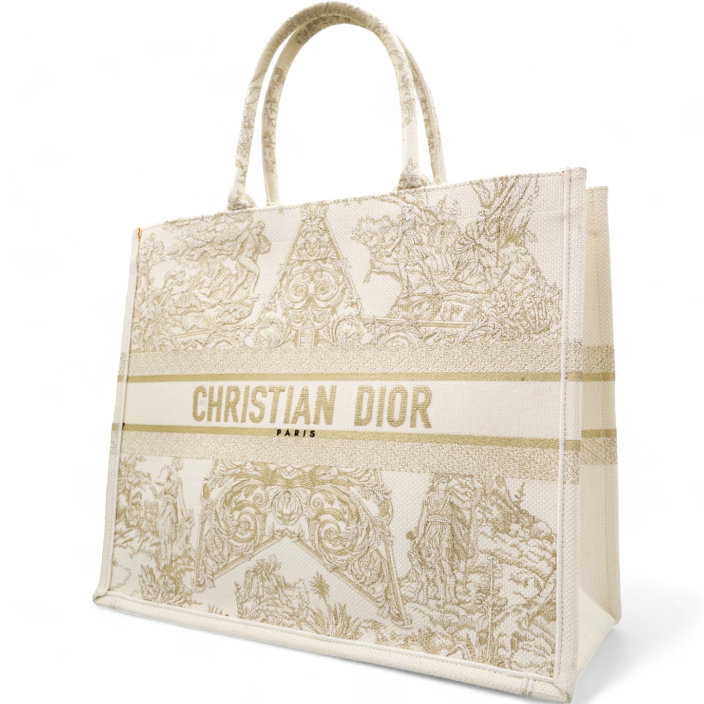 Dior Canvas Embroidered Large Around The World Book Tote Gold