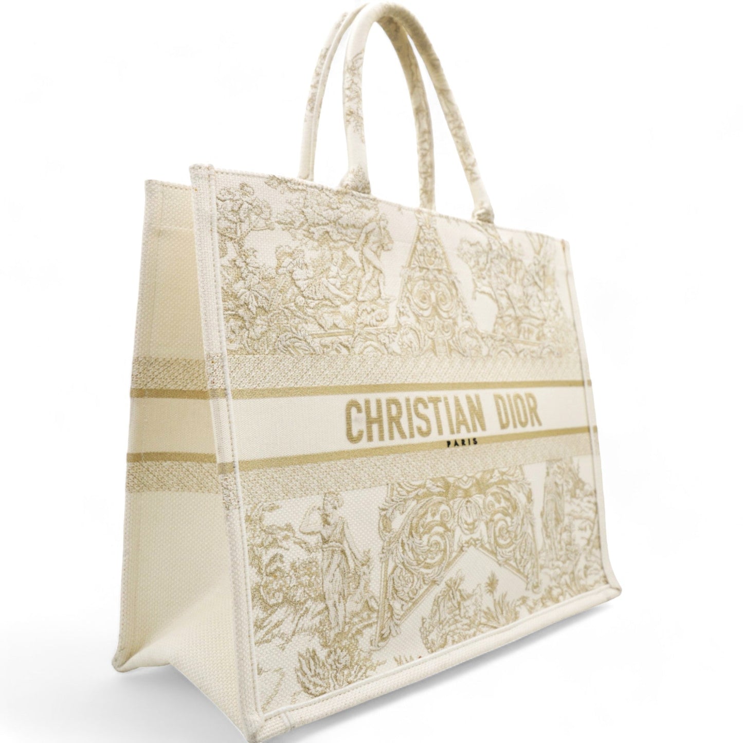Dior Canvas Embroidered Large Around The World Book Tote Gold
