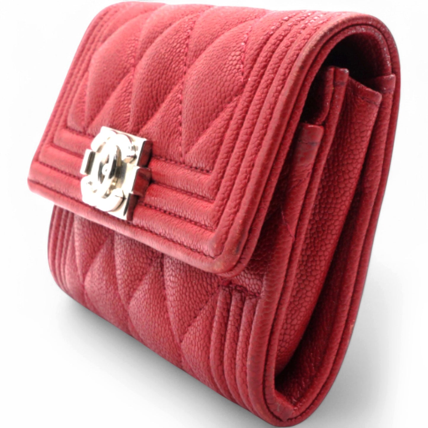 Chanel Caviar Quilted Boy Flap Card Holder Wallet Red