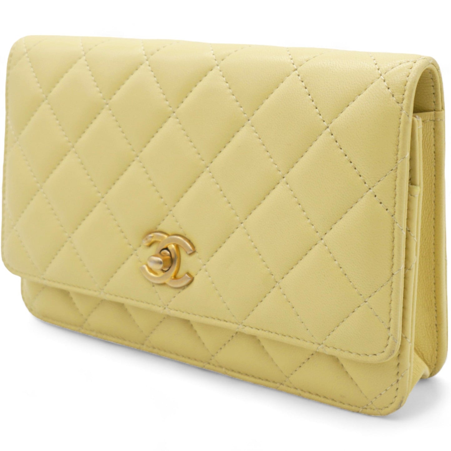 Chanel Caviar Crush Quilted Mini Wallet On Chain WOC Yellow