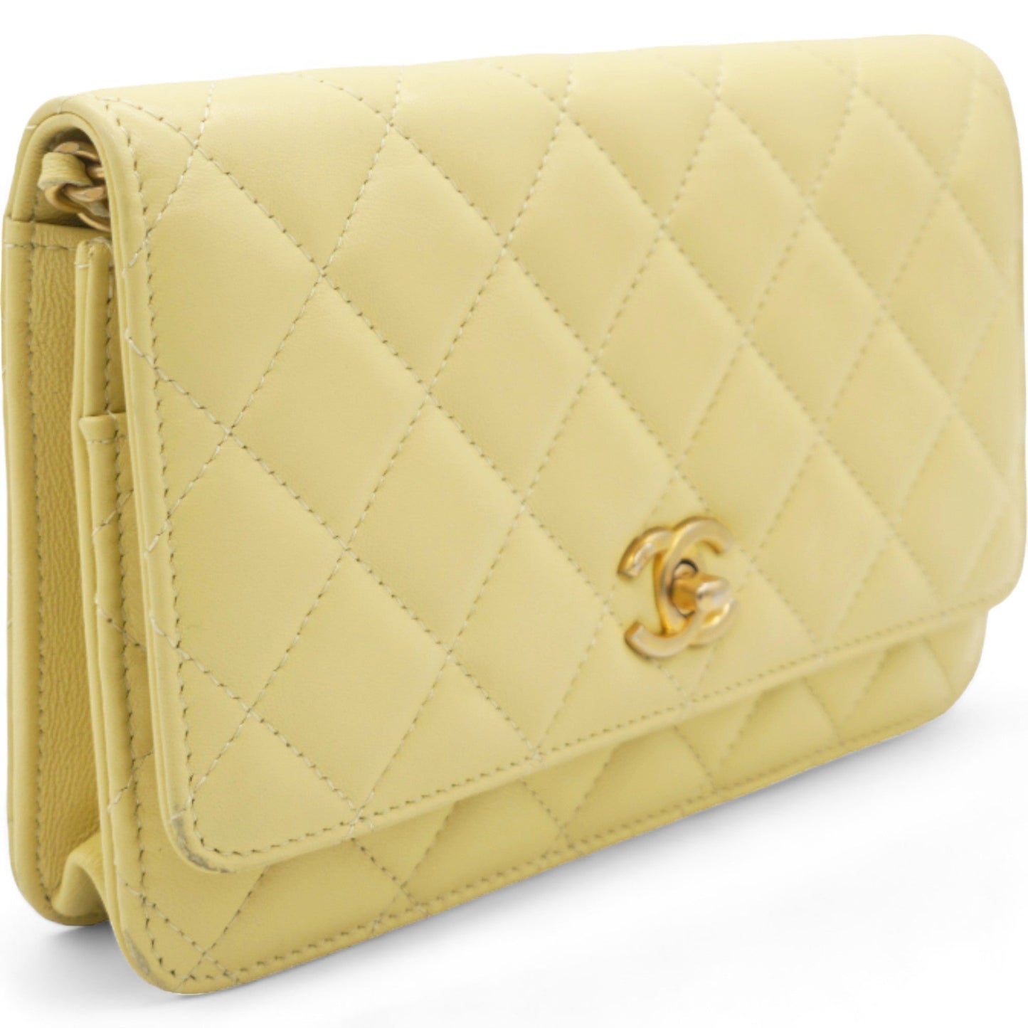 Chanel Caviar Crush Quilted Mini Wallet On Chain WOC Yellow