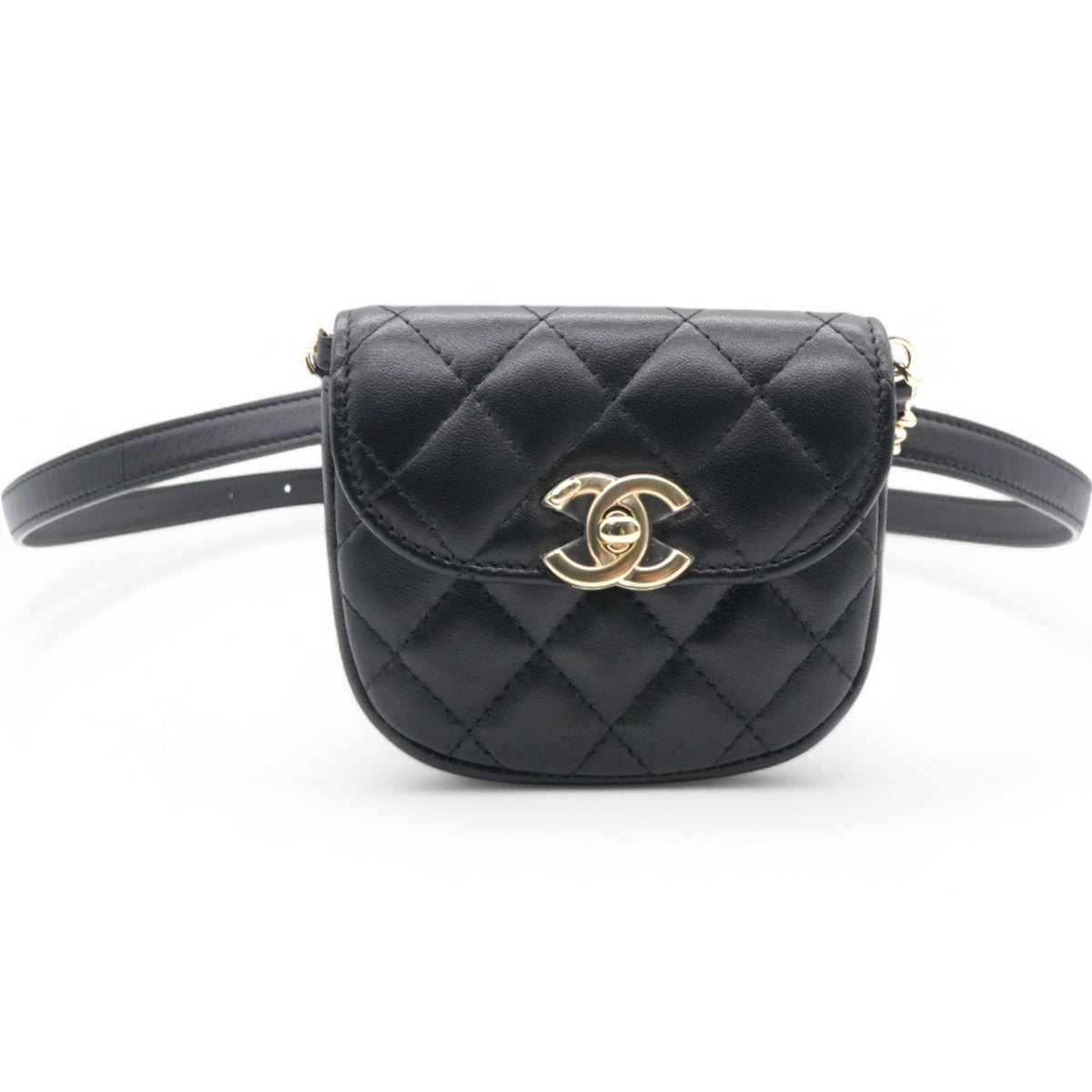 Chanel Tweed Lambskin Quilted Waist Bag With Coin Purse Black